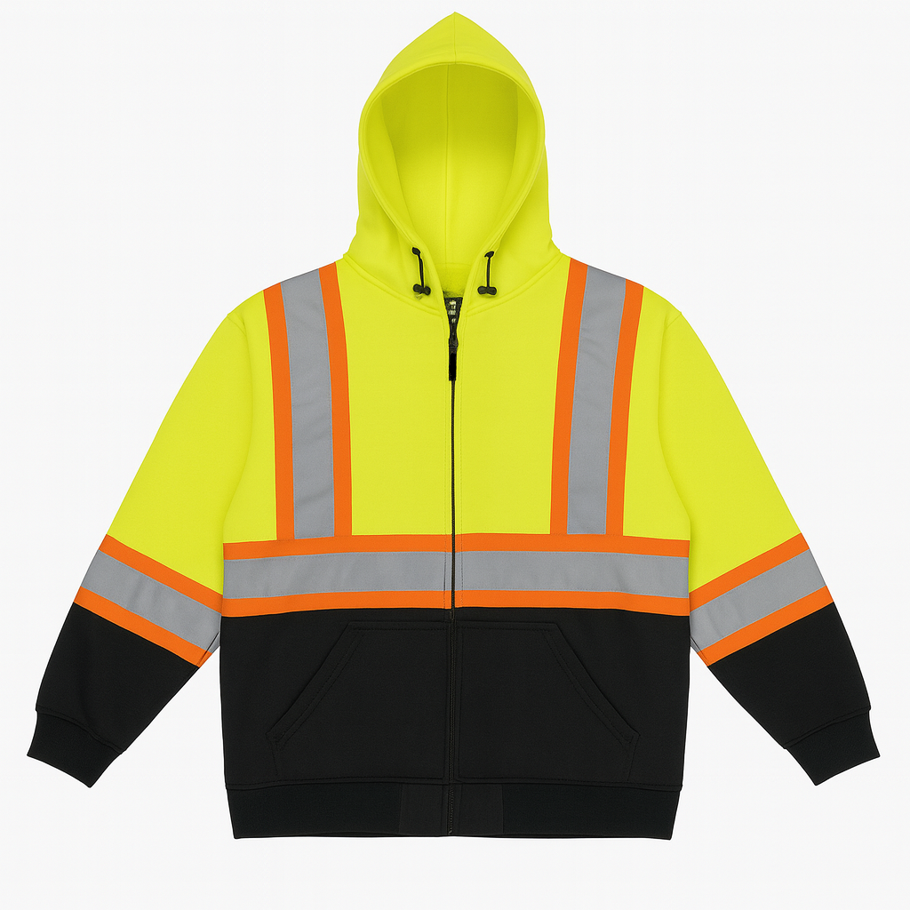 High Visibility Full Zip Hooded Sweatshirt - Black Bottom