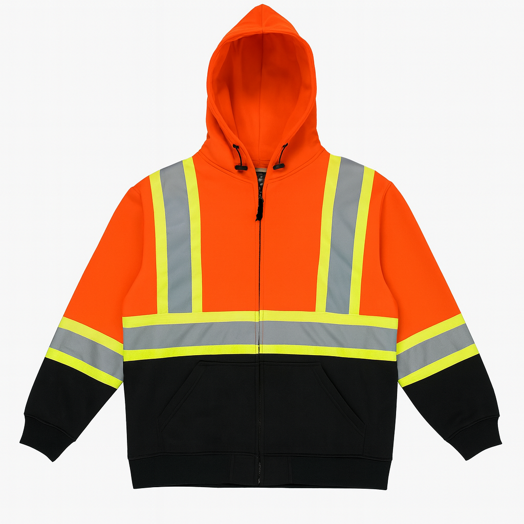 High Visibility Full Zip Hooded Sweatshirt - Black Bottom